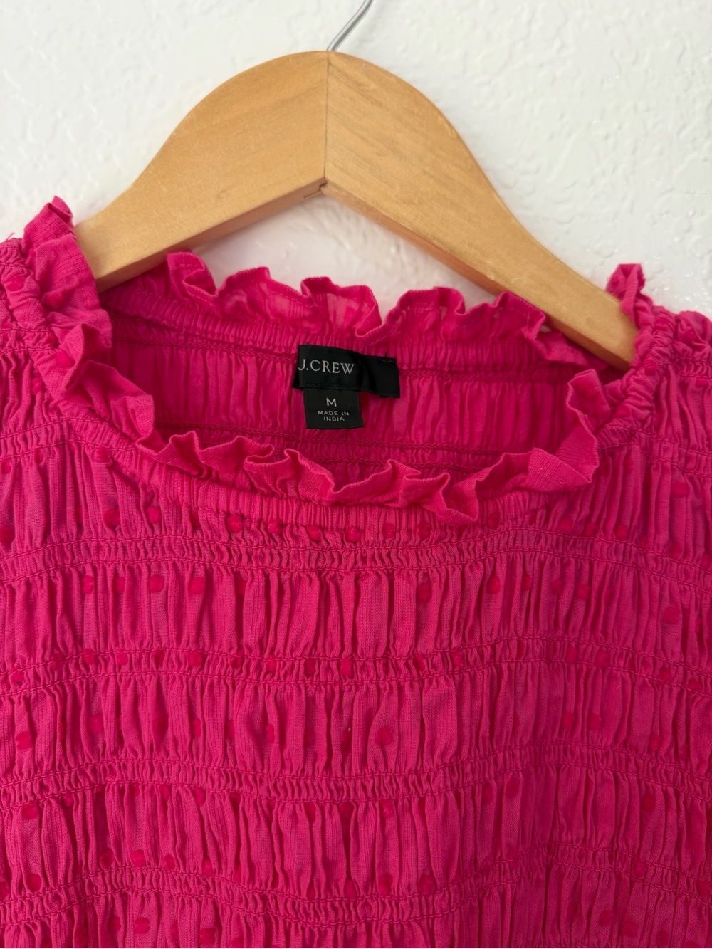 J. Crew Hot Pink Smocked Puff-Sleeve Blouse - Picture 2 of 6